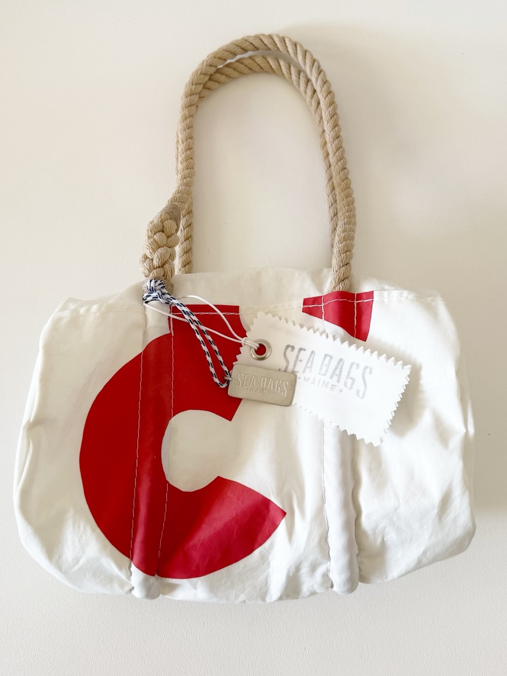 Sea Bags Maine Sailcloth Tote with Red Graphic Rope Handles Summer Nautical NWT